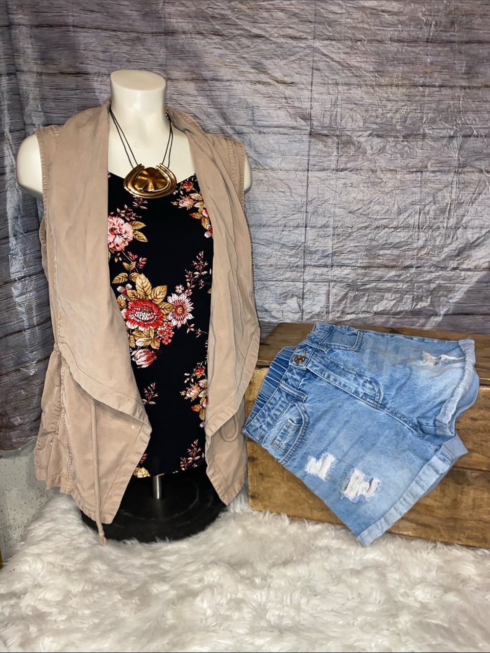 Trixxi Tan Draped Sleeveless Vest